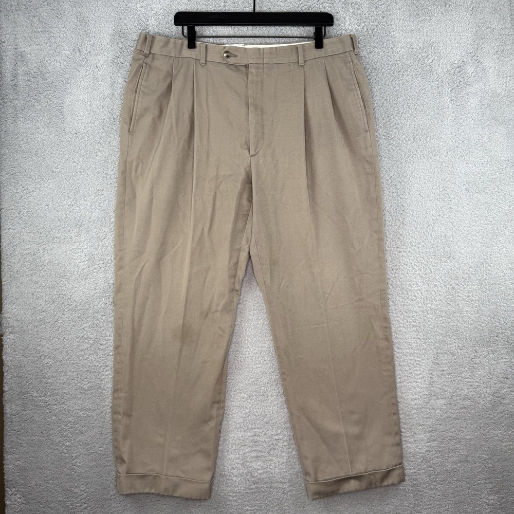 Vintage Berle Pleated Dress Pants Brown Slacks Size XX Pockets USA Made Beige